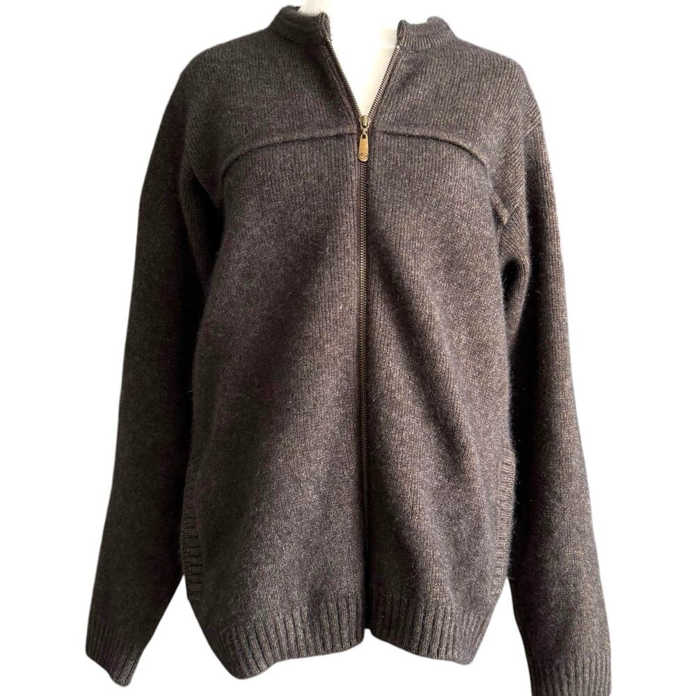 New Zealand Merino Wool Possum Brown Zip Jacket Sweater Large Weft Ind. Vintage - Picture 2 of 15